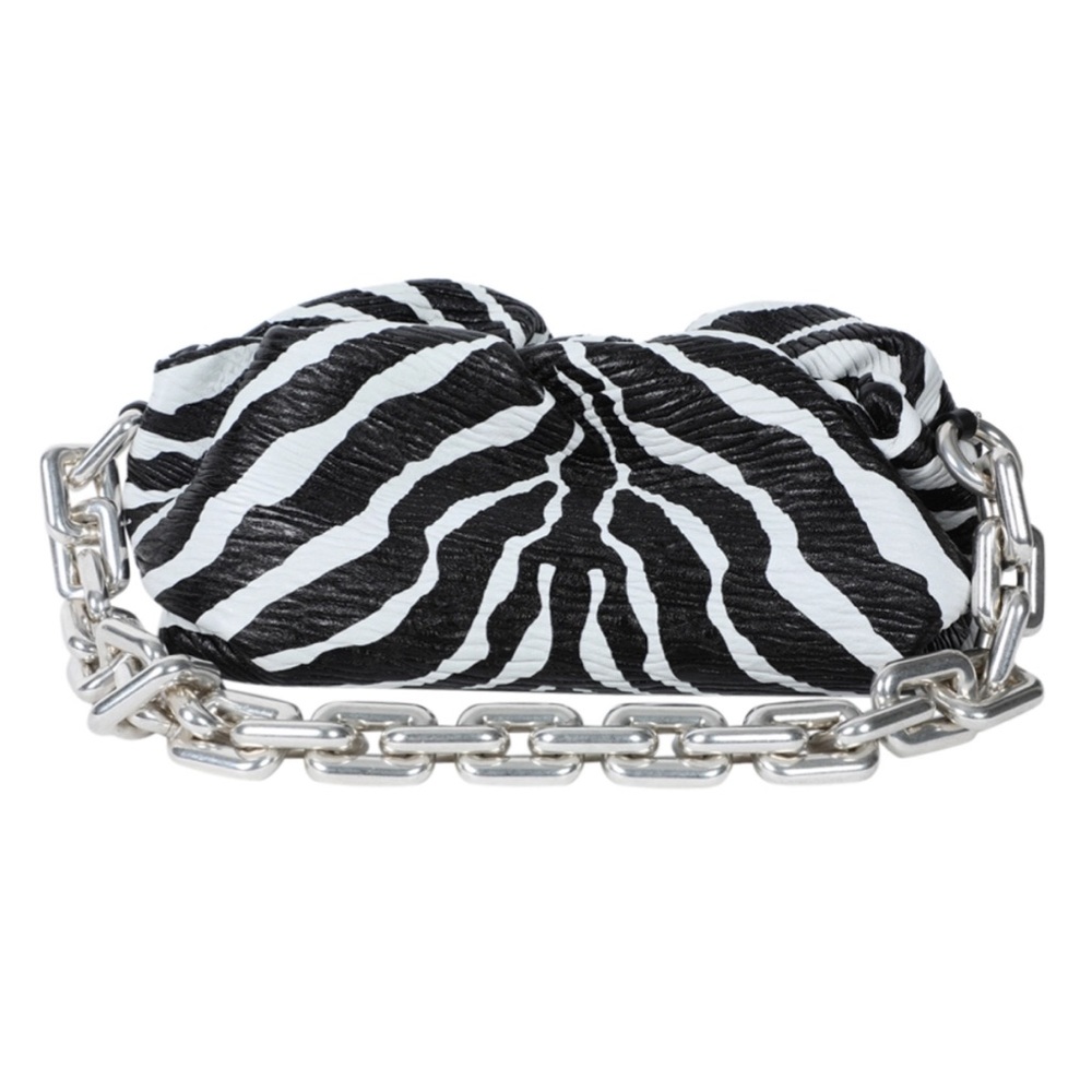 Bottega Veneta Zebra Pouch Clutch Leather with Silver Chain